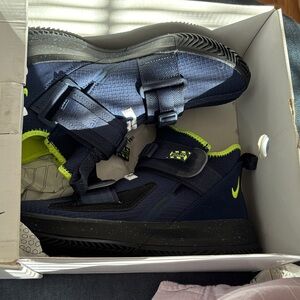 Navy and Neon Green High-Top Sneakers n
